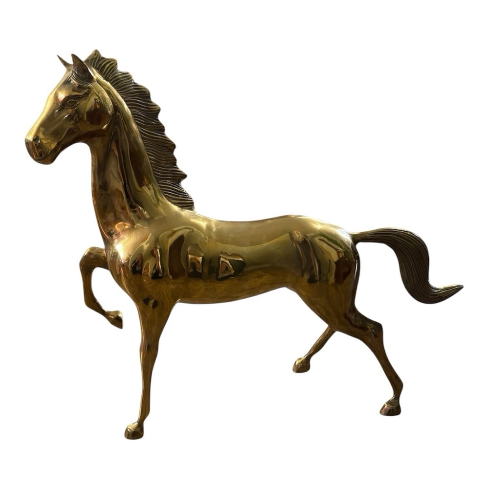 Vintage MCM Brass Horse Statue Figure Galloping Large Mid Century 27"x24"